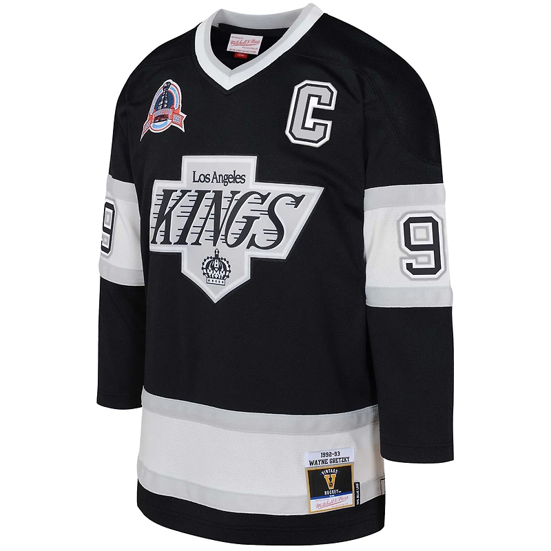 Maillot de joueur jeu puissance noir Mitchell & Ness Wayne Gretzky des Los Angeles Kings 1992/93 avec écusson capitaine