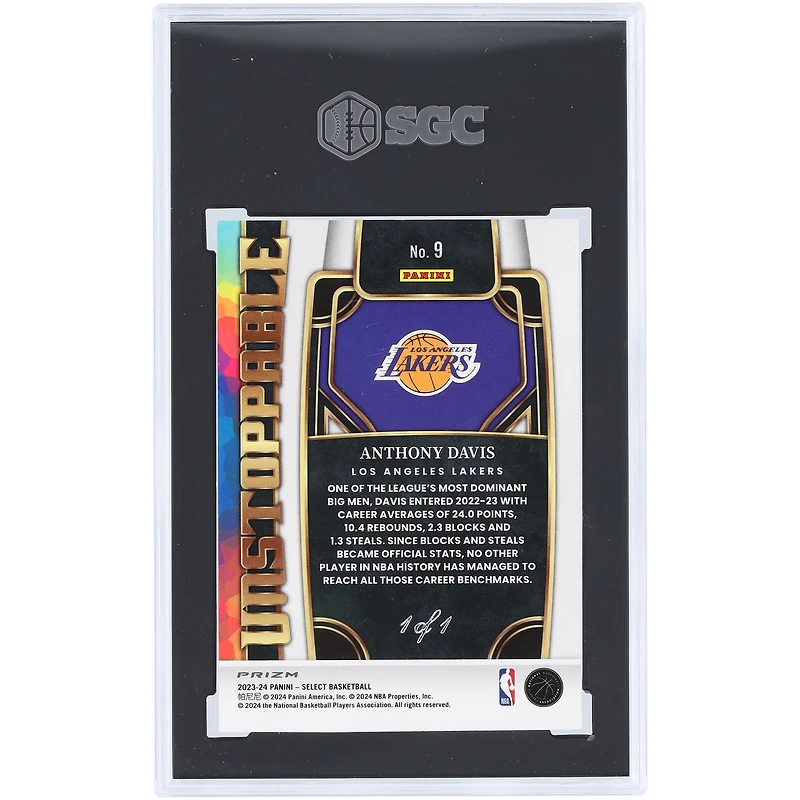 Carte Anthony Davis Los Angeles Lakers 2023-24 Panini Select Black Finite Prizm n° 9, n° 1/1, authentifiée SGC (9 cartes)