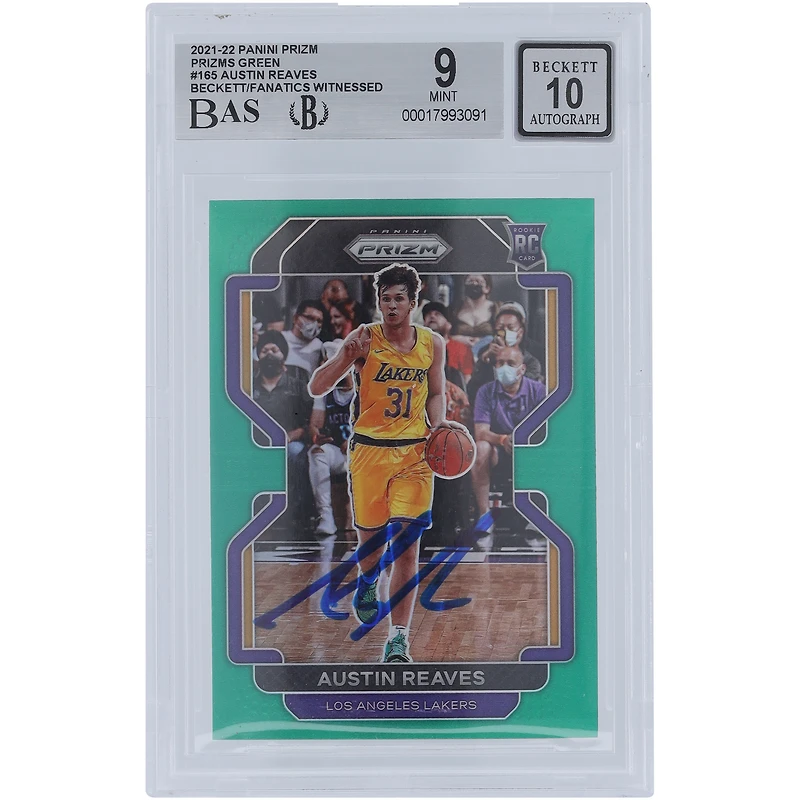 Austin Reaves Los Angeles Lakers Autographié 2021-22 Panini Prizm Vert Prizm #165 Beckett Fanatics Témoin Authentifié 9/10 Rookie Card