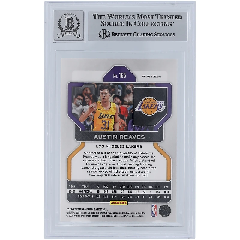 Austin Reaves Los Angeles Lakers Autographié 2021-22 Panini Prizm Vert Prizm #165 Beckett Fanatics Témoin Authentifié 9/10 Rookie Card