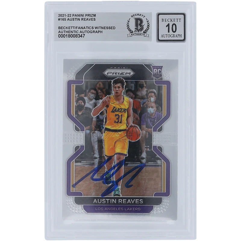 Austin Reaves Los Angeles Lakers Autographié 2021-22 Panini Prizm #165 Beckett Fanatics Witnessed Authenticed 10 Rookie Card