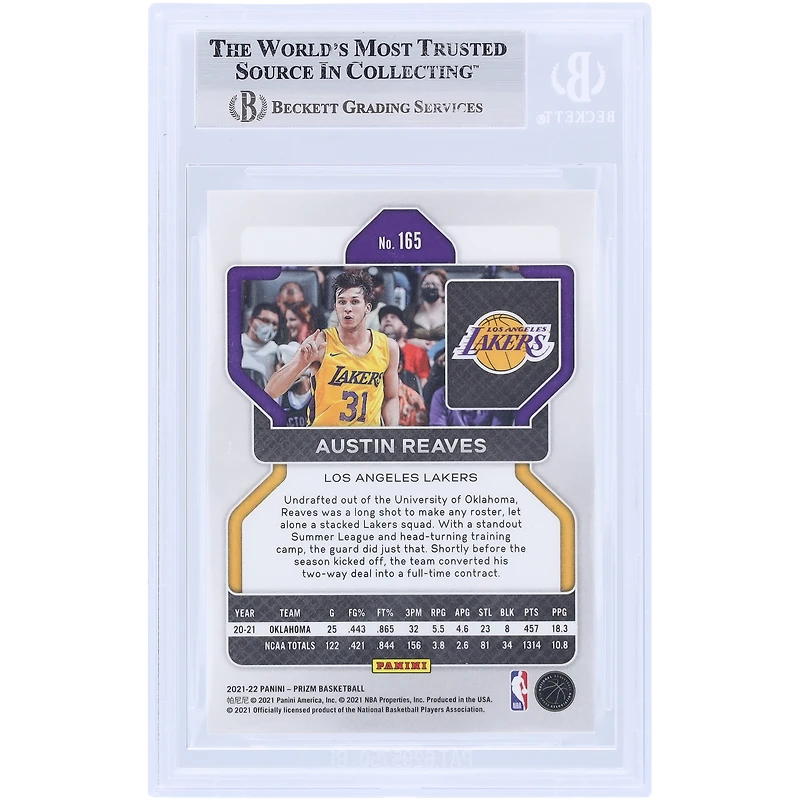 Austin Reaves Los Angeles Lakers Carte de recrue authentifiée 2021-22 Panini Prizm #165 autographiée par les fans de Beckett