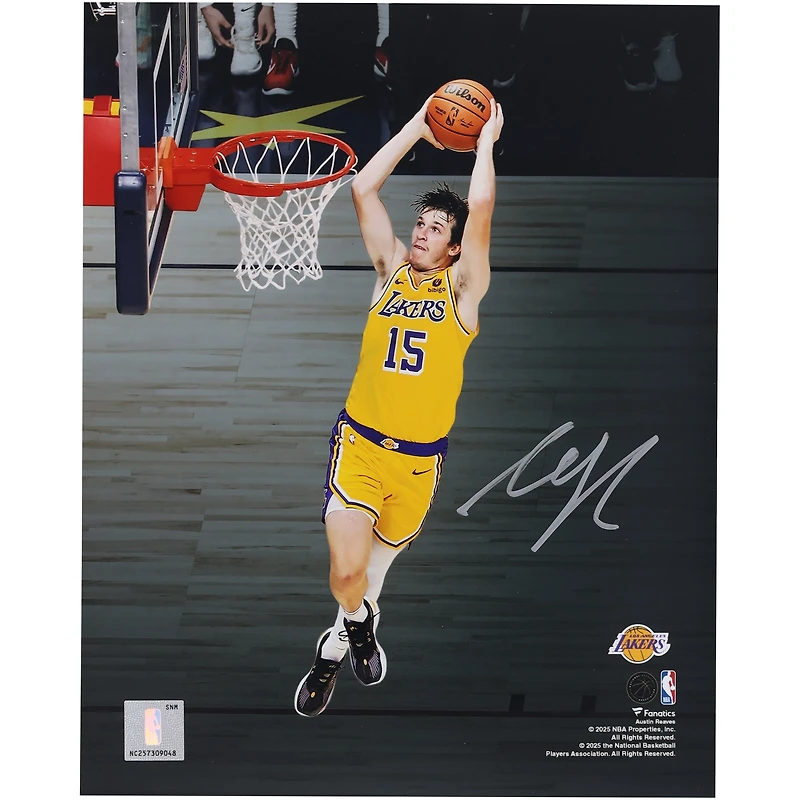 Photo dédicacée d'Austin Reaves (Los Angeles Lakers) - 20 x 25 cm (8 x 10 pouces) - Dunking Spotlight