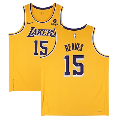 Maillot Nike Icon Swingman doré autographié par Austin Reaves des Los Angeles Lakers