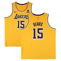 Maillot Nike Icon Swingman doré autographié par Austin Reaves des Los Angeles Lakers