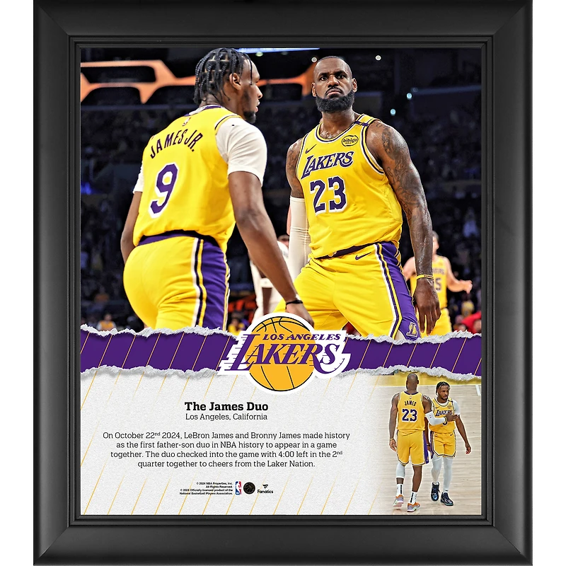 Bronny James & LeBron James Los Angeles Lakers Framed 15" x 17" NBA's First Father-Son Duo to Play Together Collage