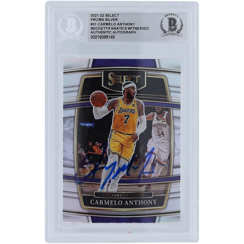 Carte authentifiée autographiée par Carmelo Anthony des Los Angeles Lakers Panini Select Prizm Silver #31 Beckett 2021-22 Fanatics