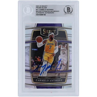 Carte authentifiée autographiée par Carmelo Anthony des Los Angeles Lakers Panini Select Prizm Silver #31 Beckett 2021-22 Fanatics