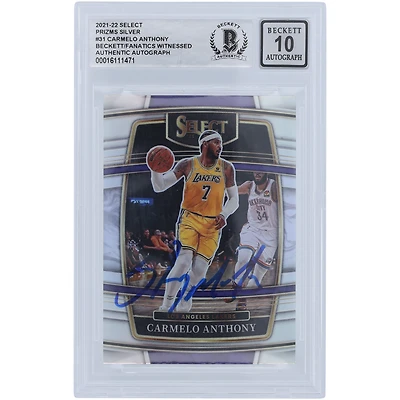 Carte autographiée Panini Select Silver Prizm #31 2021-22 des Los Angeles Lakers de Carmelo Anthony Beckett Fanatics Witnessed Authenticated 10