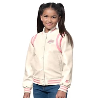 Veste universitaire en cuir Underdog des Los Angeles Lakers pour filles, couleur crème/rose