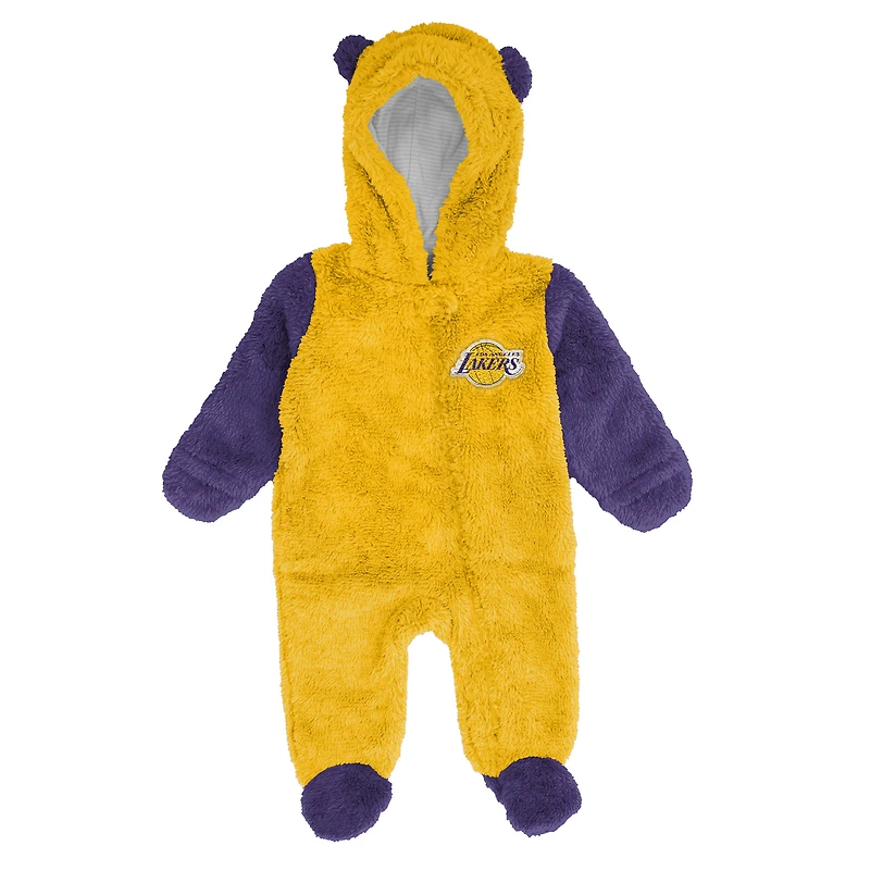 Grenouillère polaire à capuche et fermeture éclair intégrale pour nourrissons nouveau-nés Outerstuff Gold Los Angeles Lakers Stay Napping