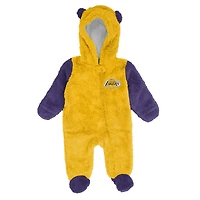 Grenouillère polaire à capuche et fermeture éclair intégrale pour nourrissons nouveau-nés Outerstuff Gold Los Angeles Lakers Stay Napping
