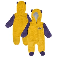 Infant & Newborn Outerstuff Gold Los Angeles Lakers Stay Napping Fleece Bunting Full-Zip Hooded Sleeper