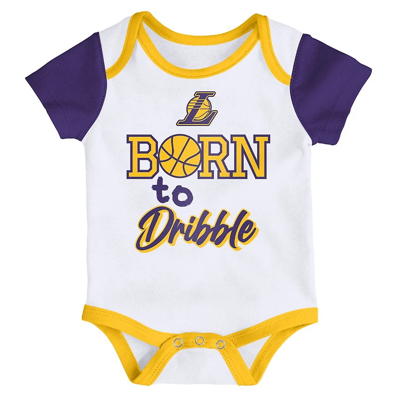 Infant & Newborn Outerstuff Los Angeles Lakers Born to Hoop Three-Piece Bodysuit Set