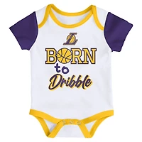 Infant & Newborn Outerstuff Los Angeles Lakers Born to Hoop Three-Piece Bodysuit Set