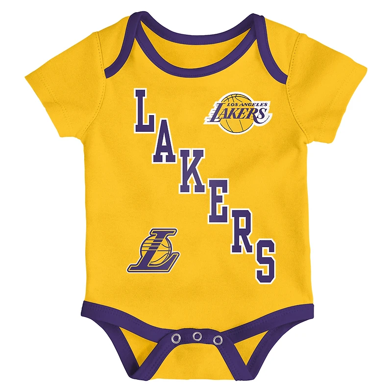 Infant & Newborn Outerstuff Los Angeles Lakers Born to Hoop Three-Piece Bodysuit Set