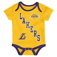 Infant & Newborn Outerstuff Los Angeles Lakers Born to Hoop Three-Piece Bodysuit Set