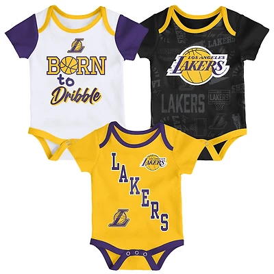 Infant & Newborn Outerstuff Los Angeles Lakers Born to Hoop Three-Piece Bodysuit Set