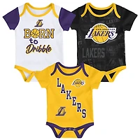 Infant & Newborn Outerstuff Los Angeles Lakers Born to Hoop Three-Piece Bodysuit Set
