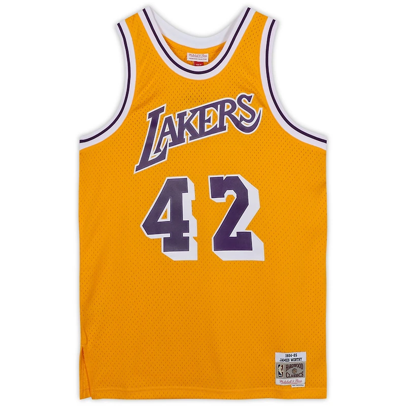 James Worthy Los Angeles Lakers Autographed Mitchell and Ness Gold 1984-1985 Swingman Jersey with "3x NBA Champ" Inscription