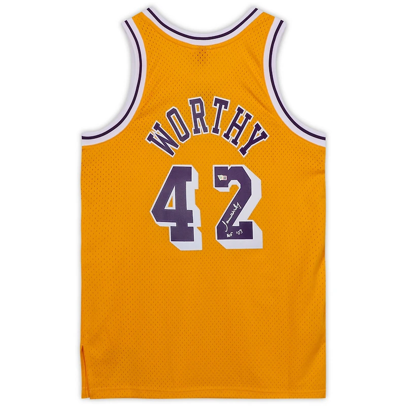 James Worthy Los Angeles Lakers Autographed Mitchell and Ness Gold 1984-1985 Swingman Jersey with "HOF 03" Inscription
