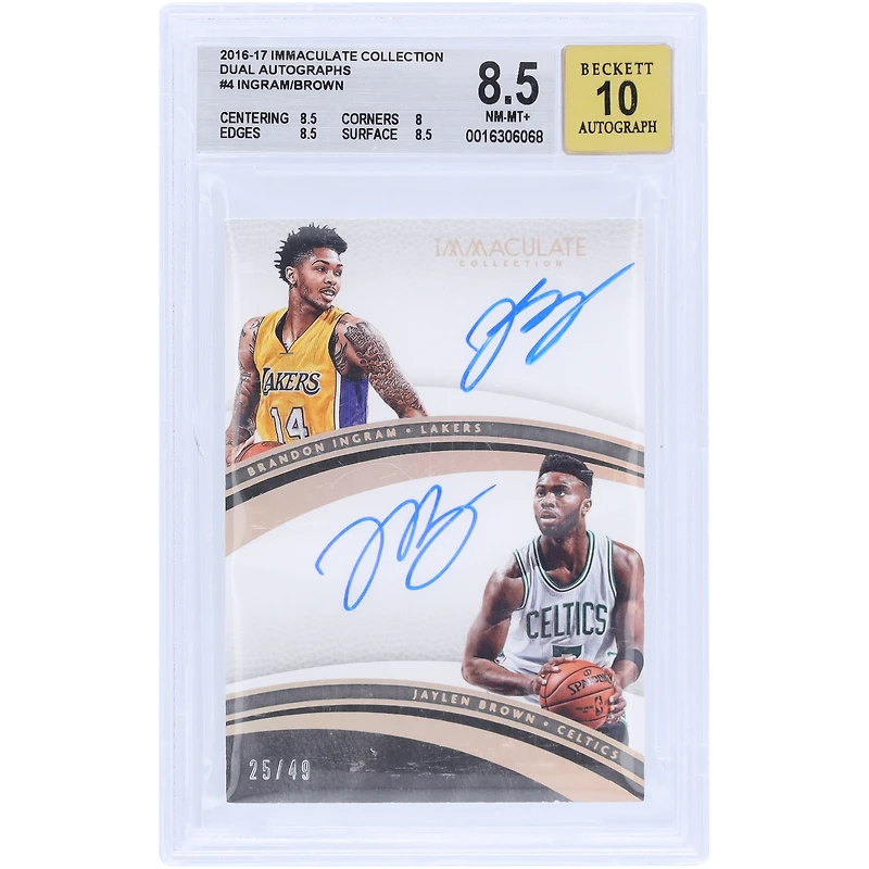 Jaylen Brown & Brandon Ingram Autographed 2016-17 Panini Immaculate Collection Dual Sig #2 #25/49 BGS Authenticated 8.5/10 Rookie Card - 8.5,8,8.5,8.5 Subgrades