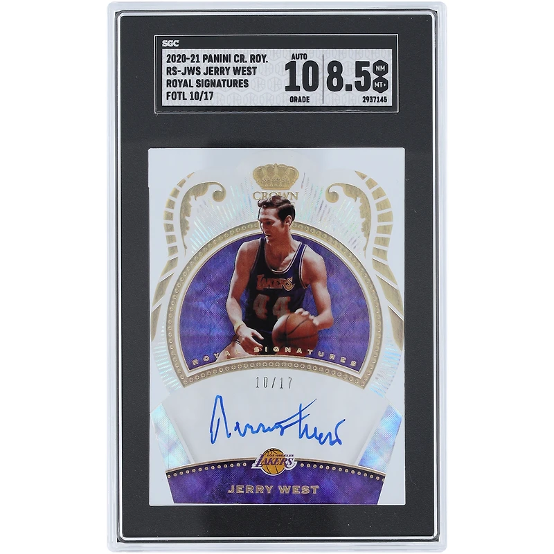 Jerry West Los Angeles Lakers Autographed 2020-21 Panini Crown Royale FOTL Royal Signatures #RS-JWS #10/17 SGC Authenticated 8.5/10 Card
