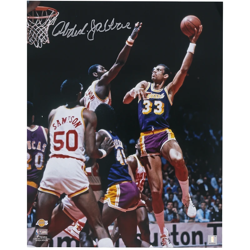 Kareem Abdul-Jabbar Los Angeles Lakers Autographed 16" x 20" Sky Hook vs. Houston Rockets Photograph