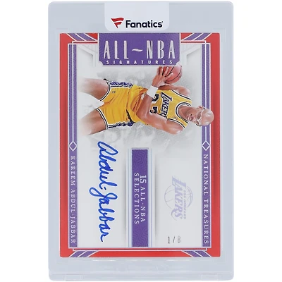 Carte Panini National Treasures rouge #ALL-KAJ #1/8 dédicacée par Kareem Abdul-Jabbar des Los Angeles Lakers 2023-24