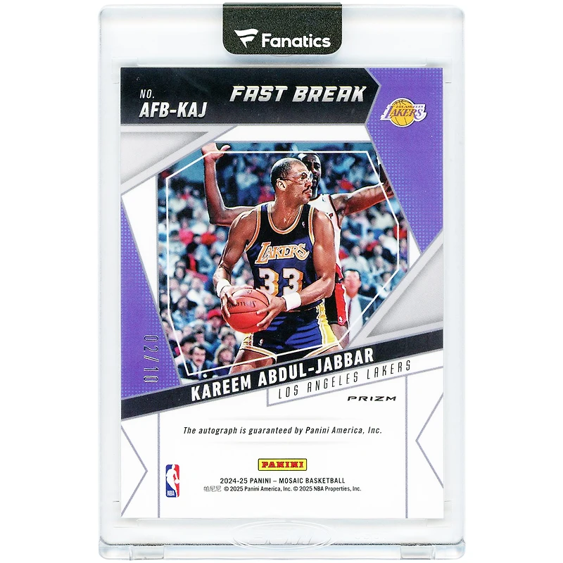 Kareem Abdul-Jabbar Los Angeles Lakers Autographed 2024-25 Panini Mosaic Fast Break Gold Prizm #AFB-KAJ #2/10 Card