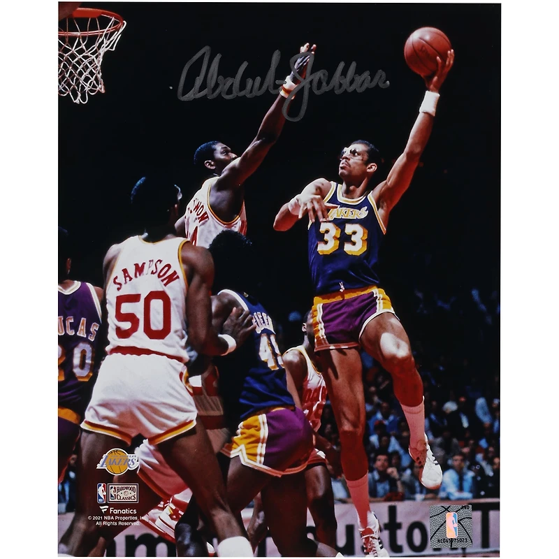 Kareem Abdul-Jabbar Los Angeles Lakers Autographed 8" x 10" Sky Hook vs. Houston Rockets Photograph