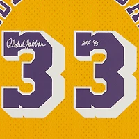 Maillot Swingman 1984-85 dédicacé par Kareem Abdul-Jabbar des Los Angeles Lakers avec l'inscription "HOF 95"