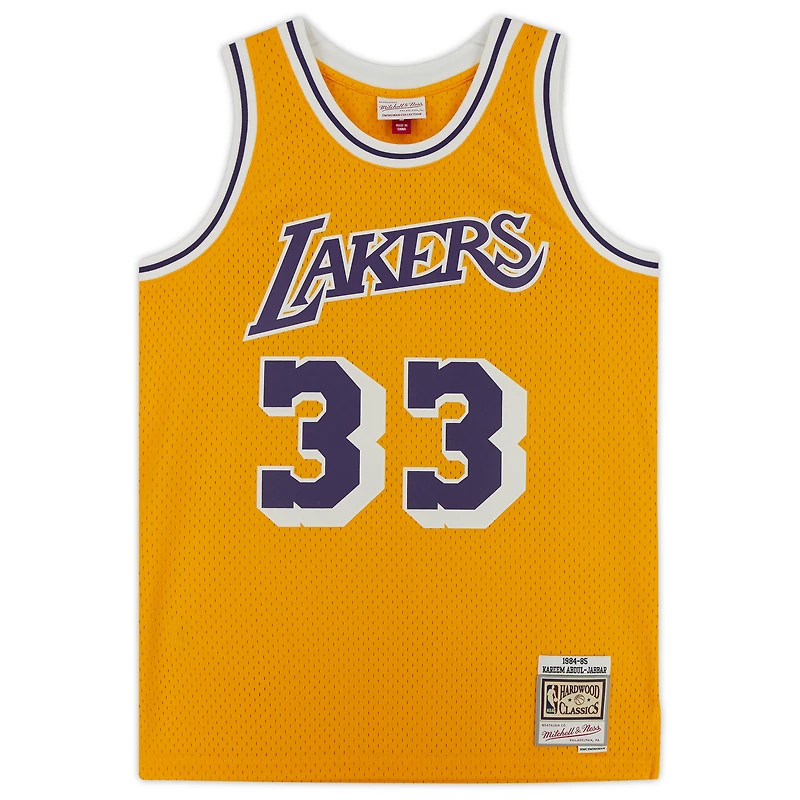 Maillot Swingman dédicacé par Kareem Abdul-Jabbar des Los Angeles Lakers Mitchell & Ness Gold 1984-85
