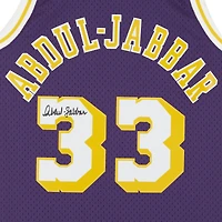 Maillot Swingman violet autographié par Kareem Abdul-Jabbar des Los Angeles Lakers Mitchell & Ness 1983-84