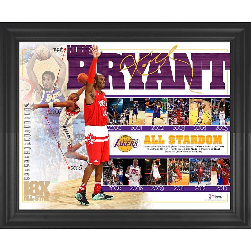 Collage commémoratif encadré de Kobe Bryant, Los Angeles Lakers, 40,6 x 50,8 cm, match des étoiles