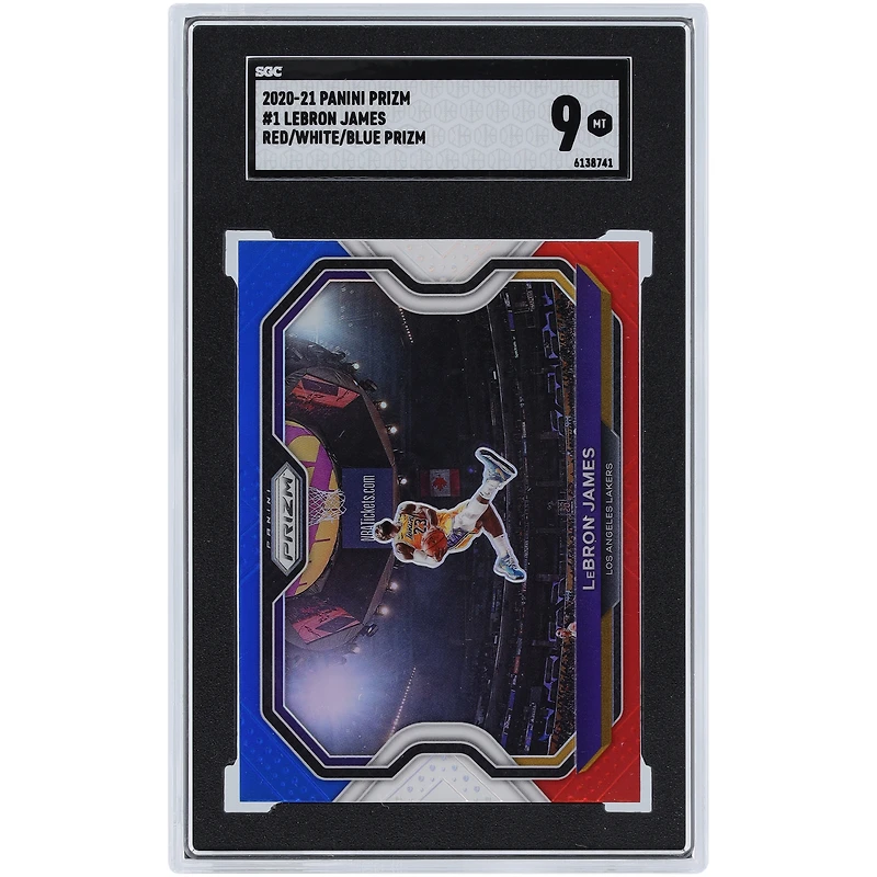 Carte Panini Prizm #1 SGC authentifiée LeBron James Los Angeles Lakers 2020-21 Rouge Blanc Bleu Prizm