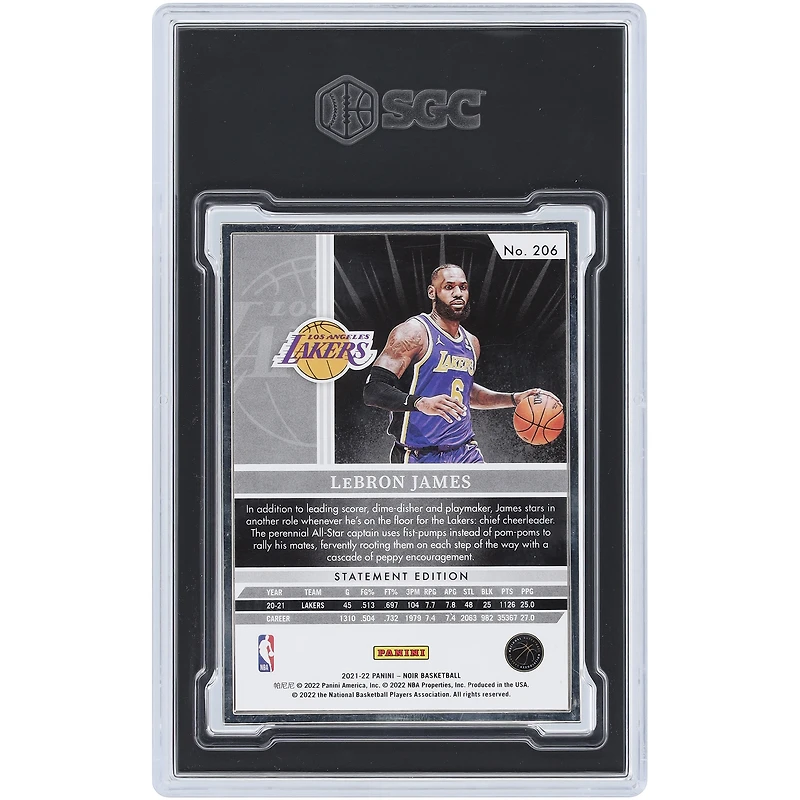 LeBron James Los Angeles Lakers 2021-22 Panini Noir Statement Edition Cadre en métal #206 #17/25 SGC Authentifié 9 Cartes