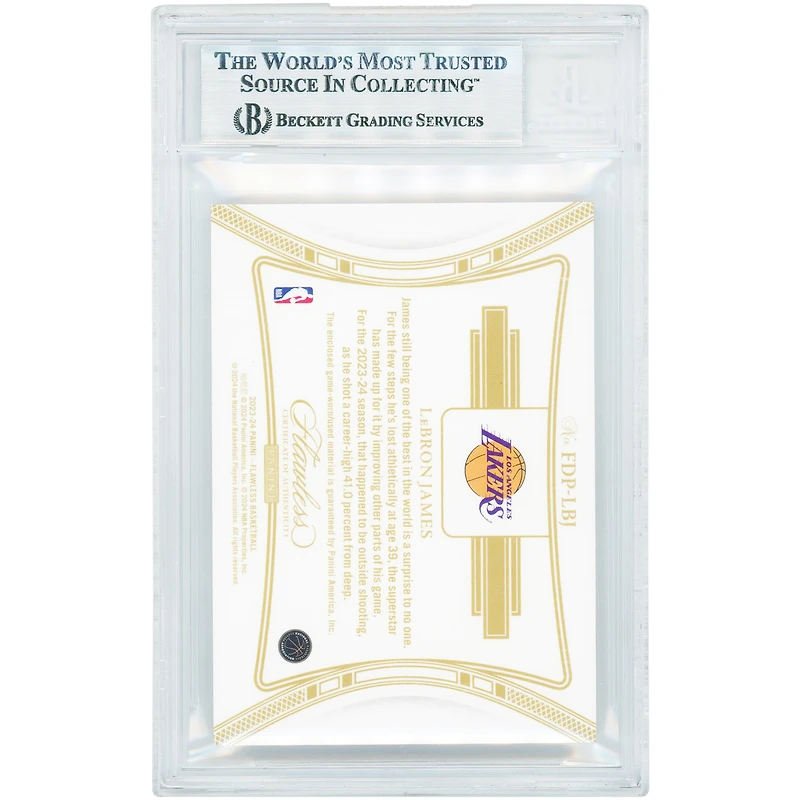 Carte LeBron James Los Angeles Lakers 2023-24 Panini Flawless Dual Patches Relic #FDP-LBJ #10/15 authentifiée BGS 8.5 - Sous-notes 9.5, 8.5, 9, 8