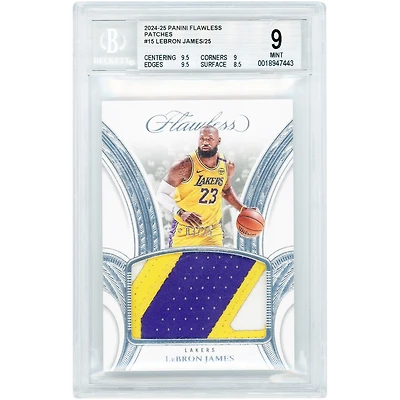 Carte LeBron James Los Angeles Lakers 2024-25 Panini Flawless Tri-Color Game Used Relic #P-LBJ #3/25 Authentifiée BGS 9 - Sous-notes 9,5, 9, 9,5, 8,5