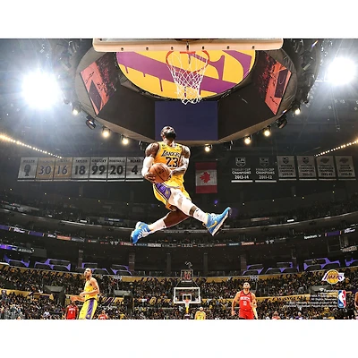 LeBron James Los Angeles Lakers Unsigned Dunk Against Houston Rockets Photograph