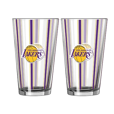 Ensemble de deux verres à bière rayés de 47 cl (16 oz) Logo Brands Los Angeles Lakers