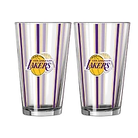 Ensemble de deux verres à bière rayés de 47 cl (16 oz) Logo Brands Los Angeles Lakers