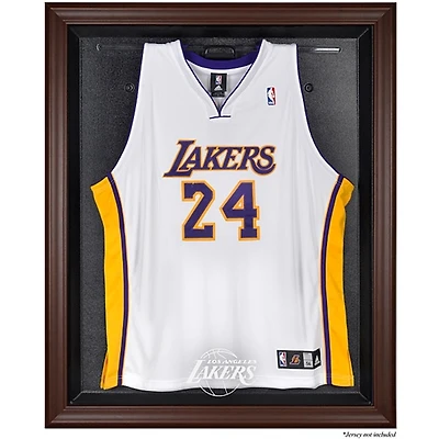 Vitrine de présentation du maillot avec logo encadré marron des Los Angeles Lakers