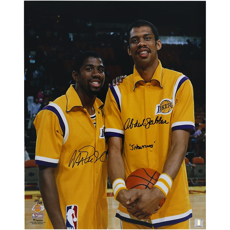 Magic Johnson & Kareem Abdul-Jabbar Los Angeles Lakers Autographed 16" x 20" Warm-ups Photograph with "Showtime" Inscription - Limited Edition #10/10
