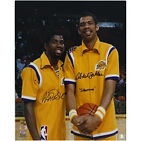 Magic Johnson & Kareem Abdul-Jabbar Los Angeles Lakers Autographed 16" x 20" Warm-ups Photograph with "Showtime" Inscription - Limited Edition #10/10