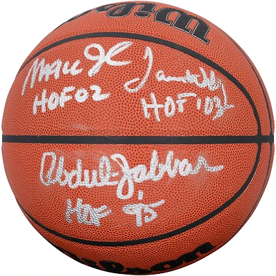Magic Johnson, Kareem Abdul-Jabbar & James Worthy Los Angeles Lakers Autographed Wilson Authentic Series Indoor/Outdoor Basketball with Hall of Fame Inscriptions