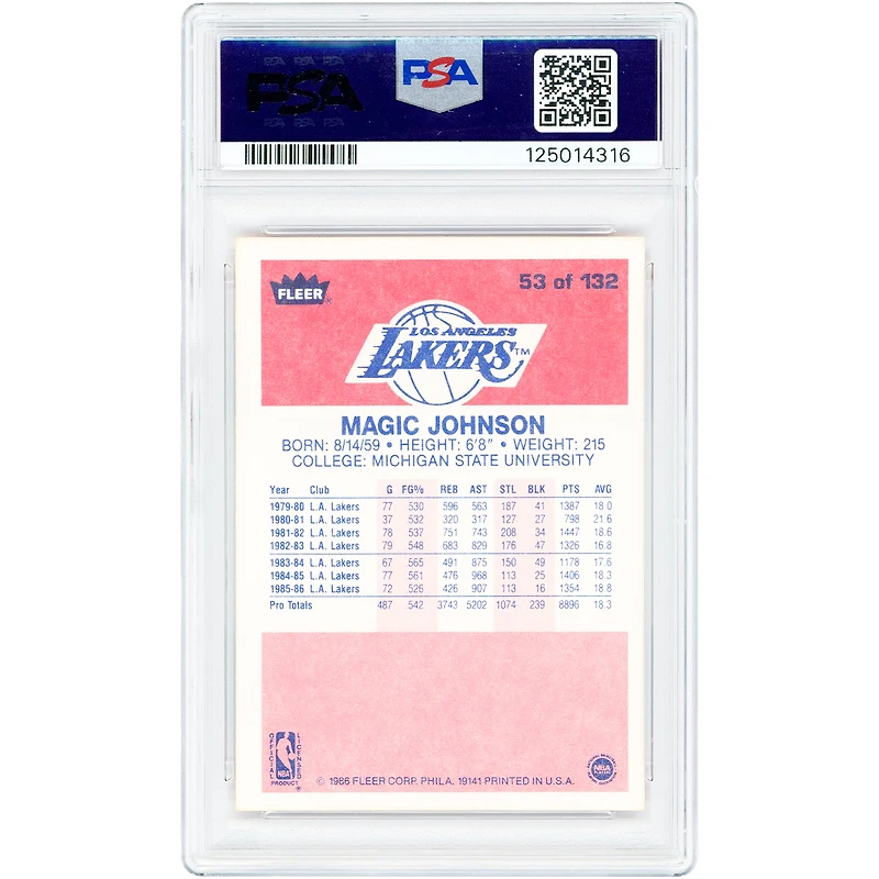 Magic Johnson Los Angeles Lakers 1986-87 Fleer #53 PSA Authenticated 8 Card