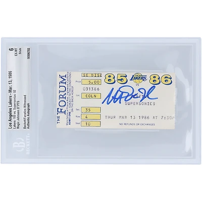 Magic Johnson Los Angeles Lakers Autographed 5000th Assist Milestone Game Ticket - BAS Authenticated Graded 6