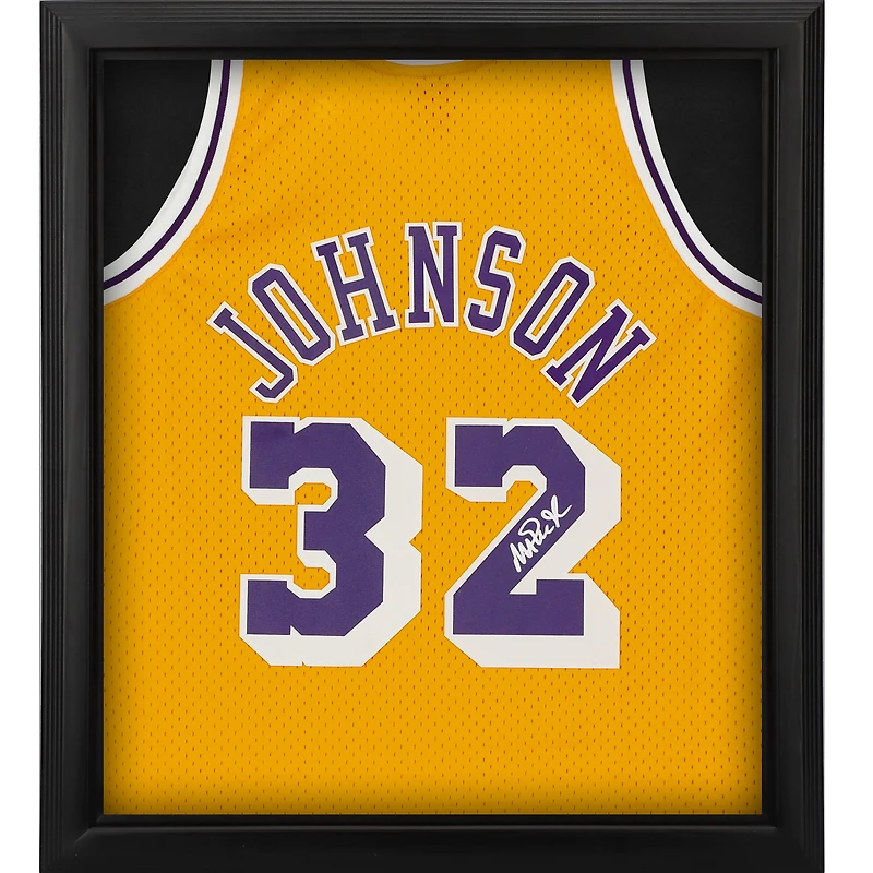 Maillot Swingman doré autographié par Magic Johnson des Los Angeles Lakers, Mitchell & Ness, Shadowbox