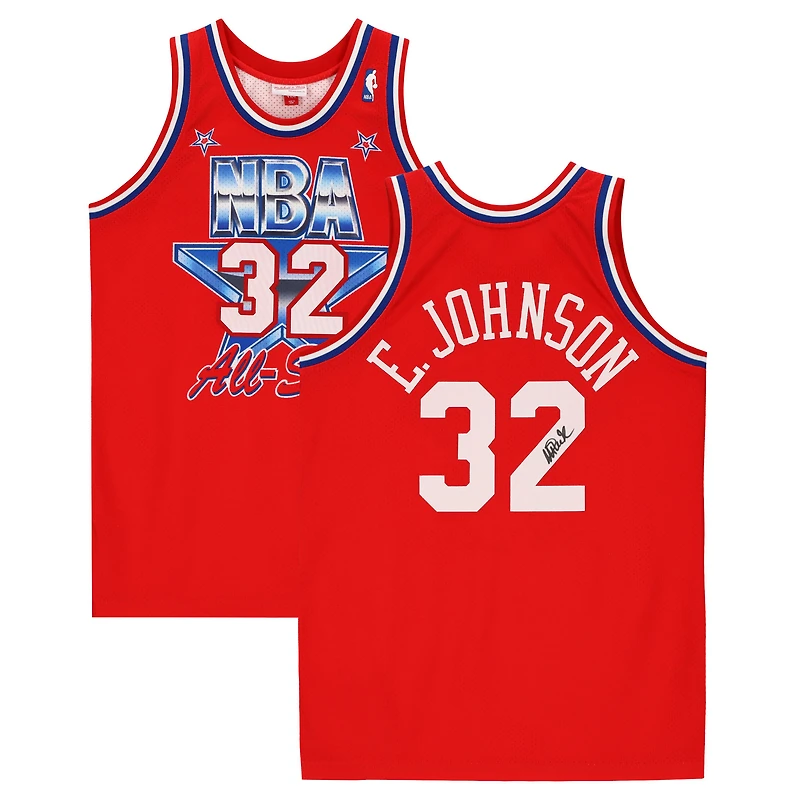 Maillot authentique autographié par Magic Johnson des Los Angeles Lakers Red Mitchell et Ness lors du match des étoiles 1991